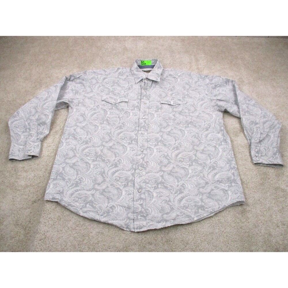 Stetson Shirt Men 2XL XXL Gray White Paisley Cotton Western Cowboy Pearl Snap